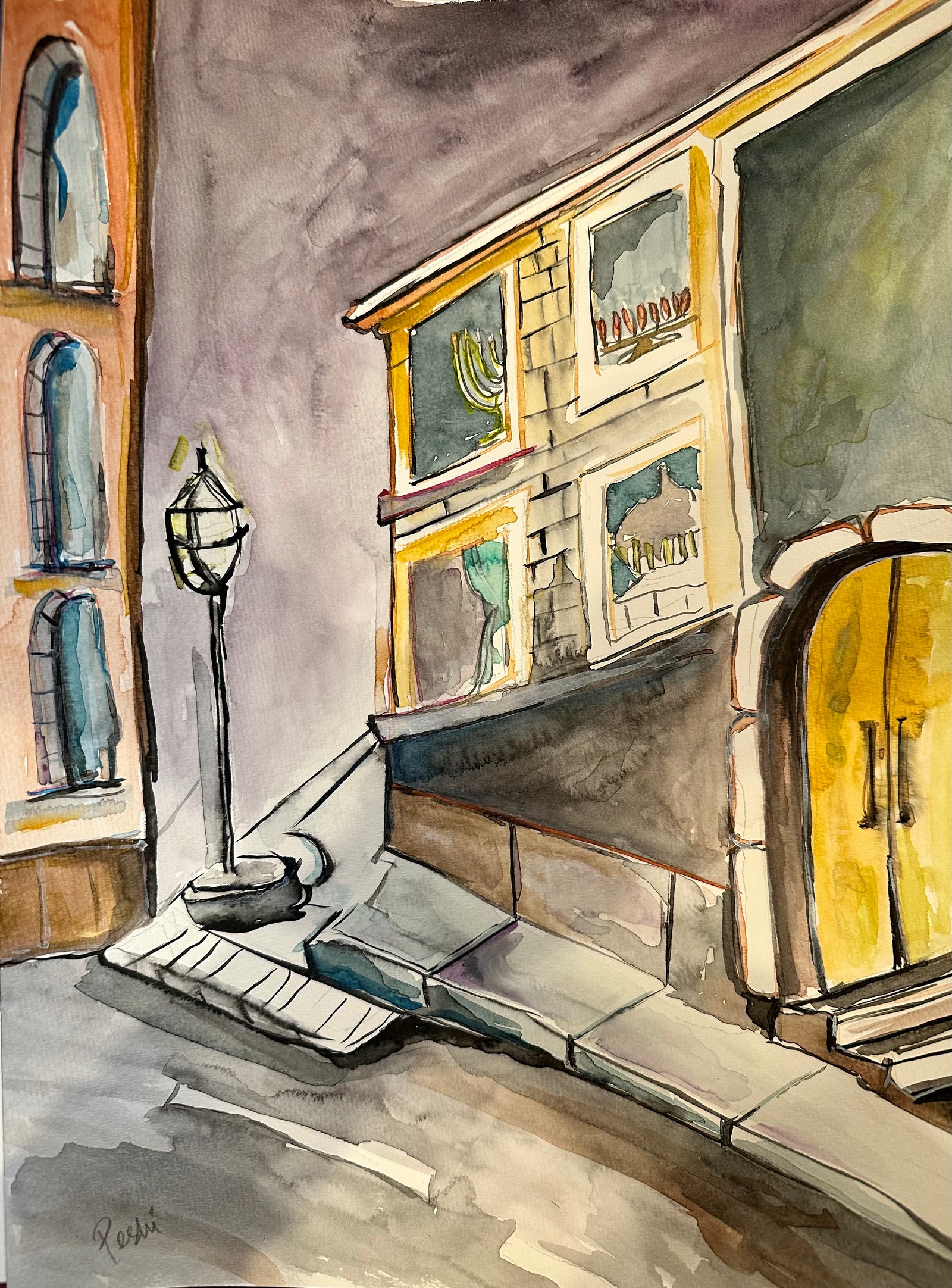 Menorahs Above Manhattan | Watercolor