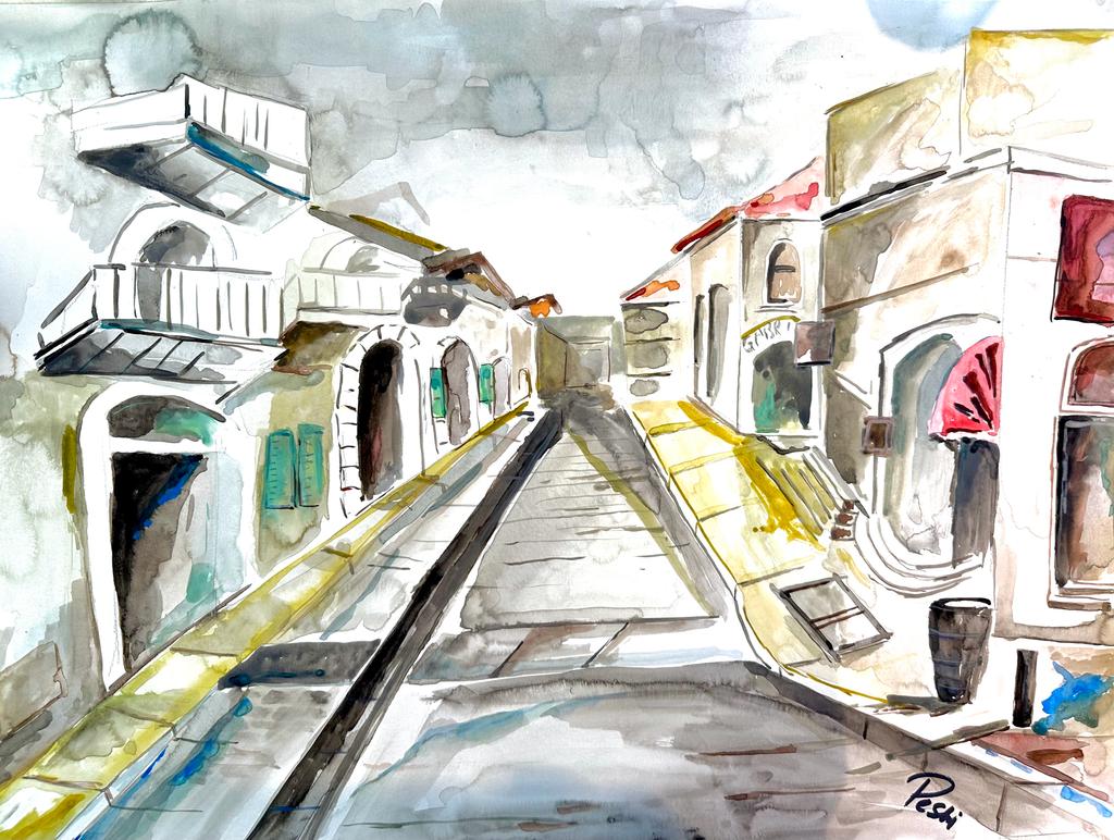 Rainy Day Near Music Square | Watercolor