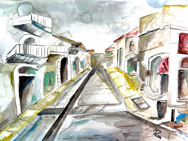 Rainy Day Near Music Square | Watercolor