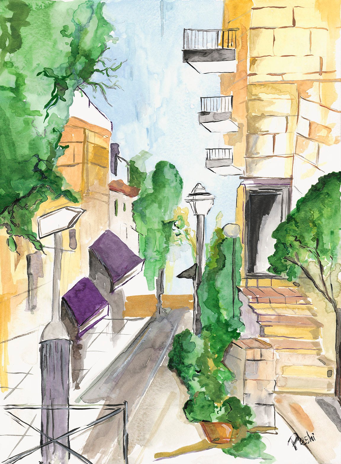 Ben Yehuda Street, Jerusalem | Watercolor & Prints